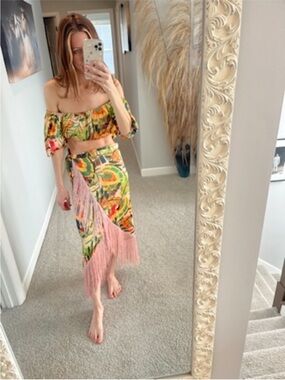 Cupcakes  & Cashmere Wrap Midi Skirt with Pink Fringe and Top